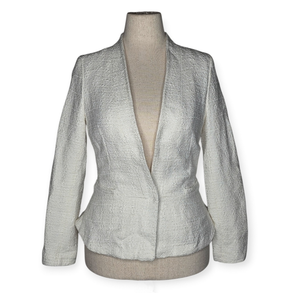 Valerie Bertinelli Ivory Textured Blazer Size M Peplum Workwear Chic